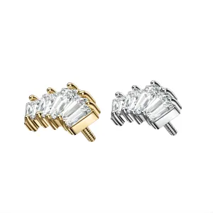 Surgical Steel Baguette Fan Internally Threaded Tops in Plain Steel and Gold PVD