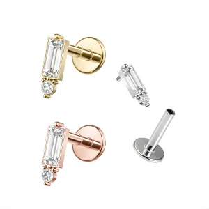 316L Surgical Steel Baguette CZ Jeweled Internally Threaded Tragus Piercing