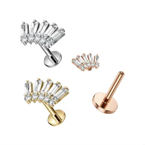 316L Surgical Steel Baguette & Round CZ Internally Threaded Top With Labret