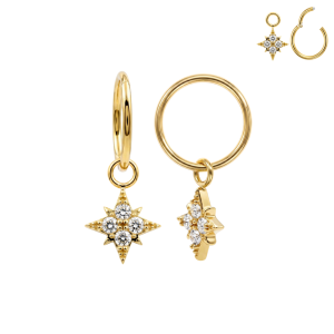 316L Surgical Steel Celestial North Star CZ Hinged Clicker | 20G, 18G & 16G