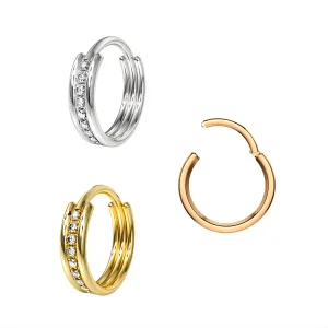 316L Surgical Steel Center Jeweled Hinged Segment Clicker Ring
