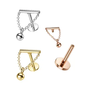 316L Surgical Steel Chain with Ball Bead Dangle Hidden Helix Flat Back Piercing