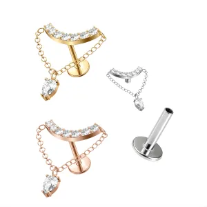 316L Surgical Steel Chain with Pear CZ Dangle Hidden Helix Flat Back Piercing