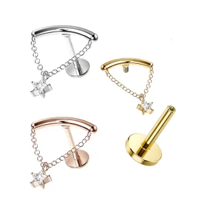 316L Surgical Steel Chain with Star CZ Dangle Hidden Helix Flat Back Piercing