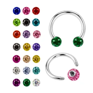 316L Surgical Steel Circular Barbell with Epoxy Covered Multi Crystal Stone Ball