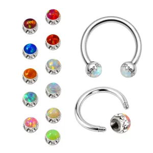 316L surgical steel CZ and Opal jeweled Circular Barbell
