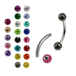 316L Surgical Steel Curved Barbell with Epoxy Covered Multi Crystal Stone Ball