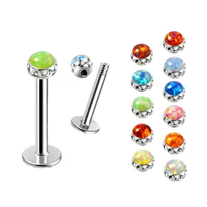 316L Surgical Steel CZ and Opal  Jeweled Labret Bar