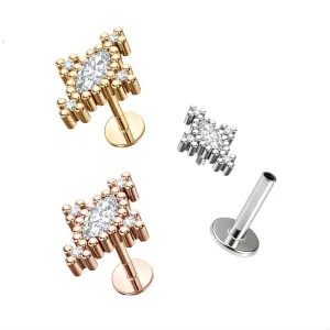 316L Surgical Steel CZ Jeweled Cluster Flat Internally Threaded Tragus Piercing