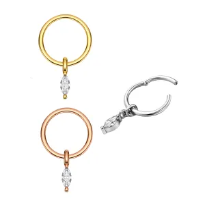 316L Surgical Steel CZ Jeweled Dangling Marquise Style Hinged Segment Clicker Ring