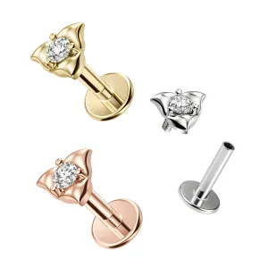 316L Surgical Steel CZ Jeweled Trillium Flower internally Threaded Flat Back Stud