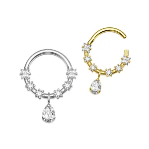 316L Surgical Steel CZ Jewels and Pear Drop Dangle Hinged Segment Clicker