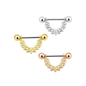 316L Surgical Steel CZ Paved Radiant Petal Nipple Barbell