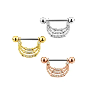 316L Surgical Steel CZ Paved Triple Tier Hanging Nipple Barbell