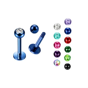 316L Surgical Steel Dark Blue PVD anodized Labret with Cubic Zirconia Ball