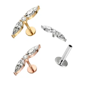 316L Surgical Steel Double Marquise CZ Jeweled Flat Internally Threaded Tragus Piercing