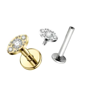 316L Surgical Steel Eye Design CZ Jeweled  Internally Threaded Top Flat Back Labret