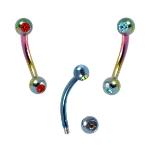 316L Surgical Steel Eyebrow Banana Ball With Double CZ Stone