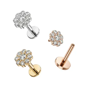 316L Surgical Steel Floral Multi CZ Jeweled Internally Threaded Flat Back Tragus Piercing