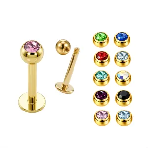 316L Surgical Steel Gold PVD Anodized Labret with Cubic Zirconia Ball