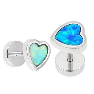 316L Surgical Steel Heart Opal Stone Fake Ear Plug