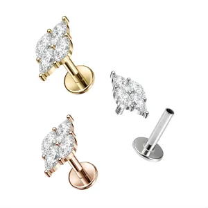 316L Surgical Steel Marquise Multi CZ Jeweled  Internally Threaded Tragus Piercing