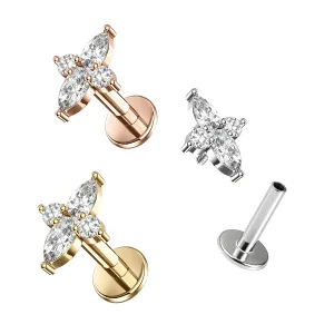 Wholesale 316L Surgical Steel body Jewelry - Marquise & Round CZ Internally Threaded Top With Labret - Gold color