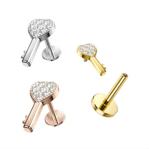 316L Surgical Steel Micro CZ Jeweled Key Helix Tragus Cartilage Flat Back Piercing