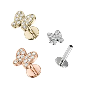 316L Surgical Steel Multi CZ Jeweled Butterfly Internally Threaded Tragus Piercing