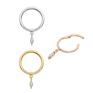 316L Surgical Steel Multi CZ Jeweled Dangling Marquise Style Hinged Segment Clicker Ring
