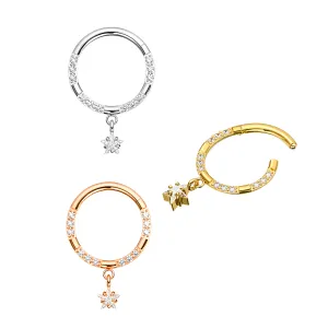 316L Surgical Steel Multi CZ Jeweled Dangling Style Hinged Segment Clicker Ring