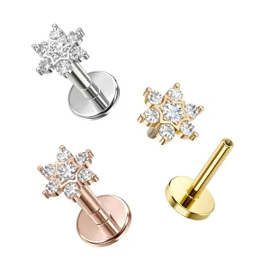 316L Surgical Steel Multi CZ Jeweled Flower internally Threaded Flat Back Tragus Piercing