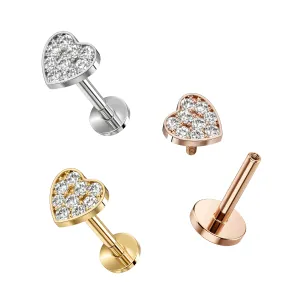 316L Surgical Steel Multi CZ Stone Internally Threaded  Heart Shape Design with Flat Back Labret