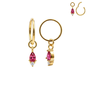 316L Surgical Steel Pink Pear Drop CZ Charm Hinged Clicker | 20G, 18G & 16G