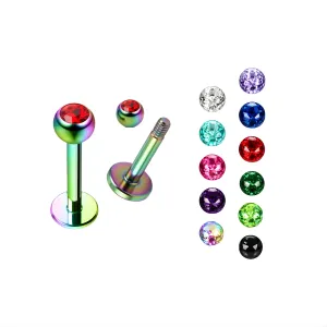 316L Surgical steel Rainbow PVD Anodized Labrets with Stone Ball