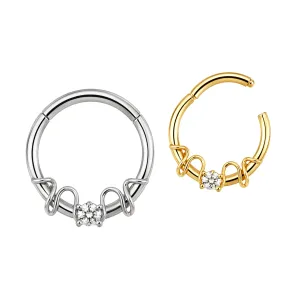 316L Surgical Steel Round CZ Duo Snake Front Facing Hinged Segment Clicker Ring
