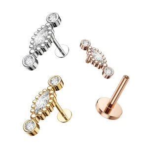 316L Surgical Steel Scalloped Marquise CZ Jeweled Flat Back Internally Threaded Tragus Piercing