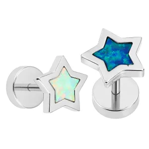 316L Surgical Steel Star Opal Stone Fake Ear Plug