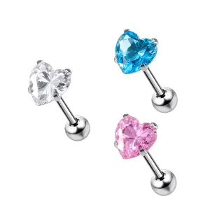 316L Surgical Steel Tongue Barbell with Heart Shape CZ stone