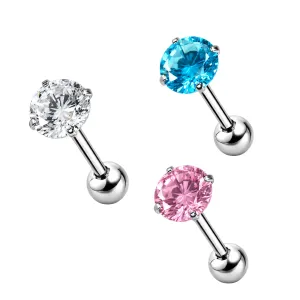 316L Surgical Steel Tongue Barbell with Round Shape CZ Stone