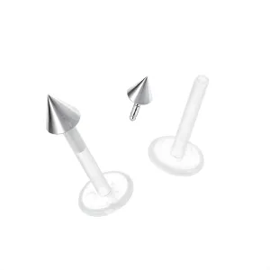 316L Surgical Steel Top Cone with Bio Flex Flat Back Labret