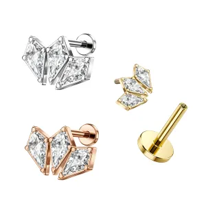 316L Surgical Steel Triple Coffin Design Internally Threaded Top with Flat Back Labret