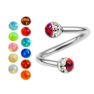316L Surgical Steel  Twisted Barbell With Opal CZ Stoned Ball