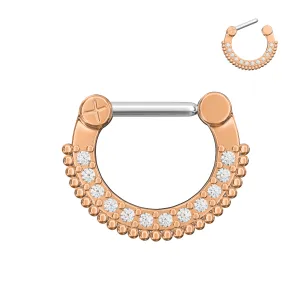 Rose Gold PVD Single Line Micro Paved Septum Clicker Piercing