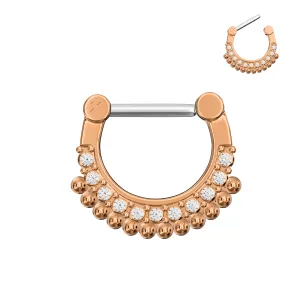 Rose Gold PVD Single Line Micro Paved CZ with Tribal Dots Septum Clicker
