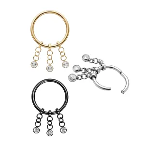 316L Surgical Steel 3 CZ Dangling Hinged Clicker
