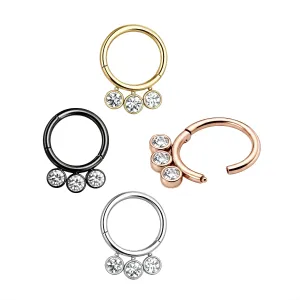 316L Surgical Steel 3 CZ Bezel Hinged Clicker