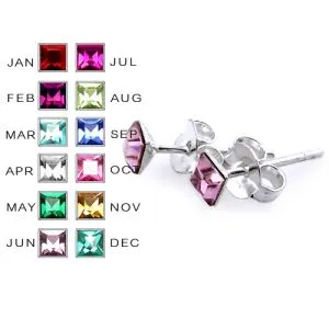 3MM Square Stone Birthstone Earring