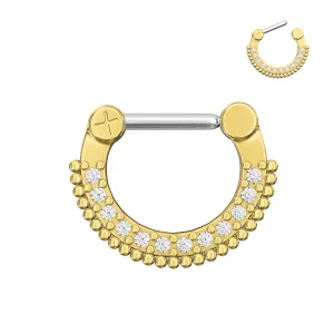 Gold PVD Single Line Micro Paved Septum Clicker Piercing
