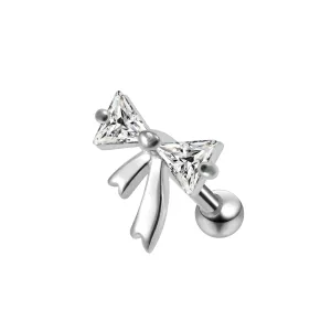 925 Sterling Silver CZ Jeweled Bow Cartilage Tragus Piercing Ear Stud Jewelry